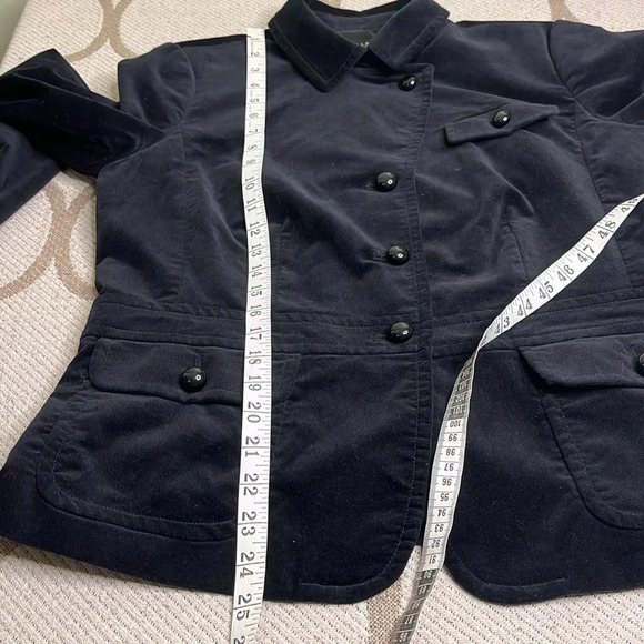 Talbots Velvet Black Ruffle Accent back Long Sleeve bubble buttons Blazer Jacket - Picture 11 of 17